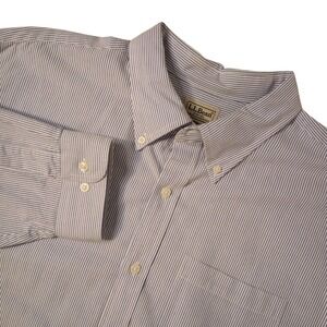 LL Bean Shirt Mens XLT Blue White Striped Seersucker Long Sleeve‎ Cotton Pocket